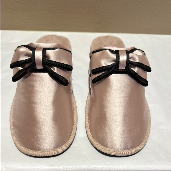 NWOT Kate Spade Pink and Black Slippers with Bow Detail and Faux Fur - Picture 8 of 14